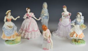 Six Royal Worcester / Lladro figures including 'Splendor at Court', 'Masquerade Begins', etc,