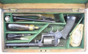 Deane, Adams & Deane Adam's patent 60 bore 5-shot self-cocking revolver with chequered wooden grips,