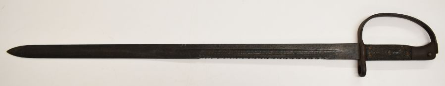 British Martini-Henry saw back bayonet with guarded chequered grip handle, blade length 65cm. PLEASE