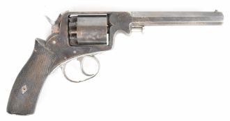 Adam's patent 54 bore 5-shot double-action revolver with chequered wooden grips and 6 inch rifled