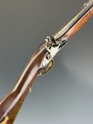 Euroarms Kentuckian .44 muzzle loading flintlock rifle with brass trigger guard, butt plate and
