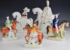 Five 19thC Staffordshire figures including a pair and Sir Colin Campbell, tallest 37cm