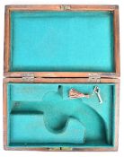 Mahogany pistol case with fitted interior to suit a percussion or flintlock hammer action pistol