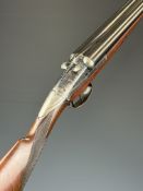 Darne 12 bore side by side shotgun with sliding action, named top lever, chequered grip and