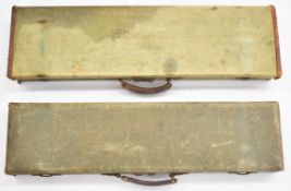 Two vintage leather and canvas bound shotgun carry cases both with fitted interiors and one Brady of