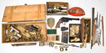 A large collection of gun parts and related items including Crosman air pistol/ revolver, revolver