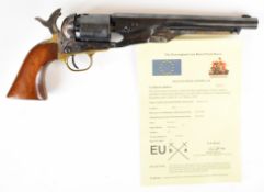 Deactivated Pietta .36 six-shot single-action revolver with brass trigger guard, wooden grips,