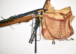 Fly fishing equipment to include a fishing bag, reels, flies, accessories, Bob Church 10'6