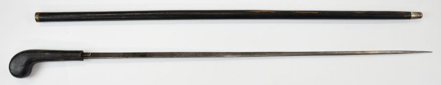 Early 20th century Teledo swordstick with ebonised shaft and plated brass fittings, the 70cm blade