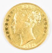 1854 Queen Victoria gold full sovereign with young head and shield reverse, F