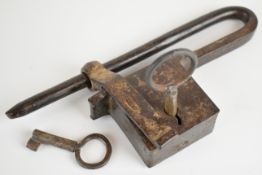 Antique likely continental lock from a silver chest or building, together with key and further