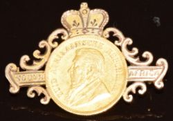 1895 half Pond gold coin in South Africa 9ct gold brooch mount, 6.6g