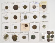 Roman coinage, most in cards with annotations to include Constantine the Great and Constantius