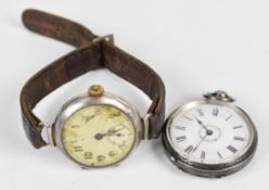 Silver cased wristwatch and a silver fob watch