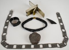 Victorian jet bracelet, French jet beaded necklace, silver plated belt, Japanese box, cigarette /