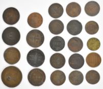 Collection of 18th/19thC copper / bronze trade tokens including 1855 F. De Carle and Co