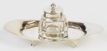 Charles & George Asprey Victorian or Edward VII hallmarked silver standish or inkwell on tray of