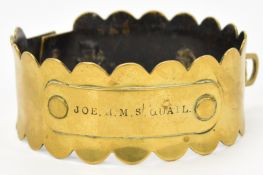 Victorian brass dog collar of British naval / military interest, with impressed 'Joe HMS Quail'