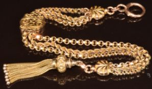 A 9ct gold Albertine chain / bracelet made up of rope twist and circular link chains, with