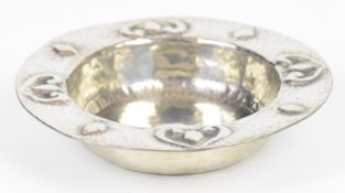 Tudric Pewter style dish with Archibald Knox inspired decoration, marked to underside English Pewter