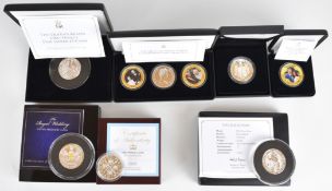 Cased silver coins and medals comprising two Queen's Beasts 2oz £5 coins, Royal Wedding £5, Royal
