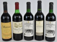 Five bottles of French and Italian red wine comprising Chateau l'Escadre 1988, Domaine de Montredon,