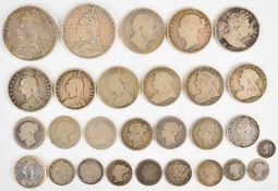 Approximately 226g of Georgian and Victorian pre-1920 British silver coinage to include 1889 and