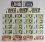 Twenty five Bank of England 10 shillings, £1 and £5 banknotes consisting of a 'Helmeted