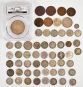 British silver coinage to include a slabbed 1897 Queen Victoria half crown, Charles II threepence