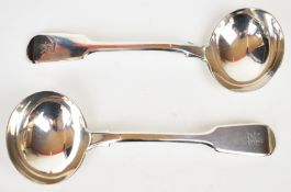 Pair of William IV hallmarked silver Fiddle pattern ladles, London 1835, maker William Johnson,