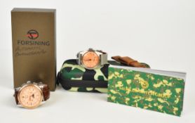 Two gentleman's automatic wristwatches Pierre Paulin jump hour with blued Breguet hands, copper dial