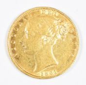 1861 Queen Victoria gold full sovereign with young head and shield reverse, VG