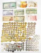Small collection of world coins and banknotes from Iran, Canada, Switzerland, the United States of