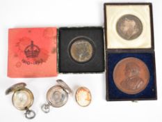 Two hallmarked silver sovereign holders, one being Victorian, 1821 George IIII crown, bronze