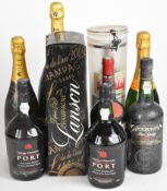 Nine bottles of mixed alcohol comprising Port, red wine and Champagne, to include Moët & Chandon,