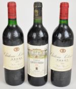 Three bottles of Bordeaux red wine comprising Chateau Léoville Barton 1991 and two Chateau