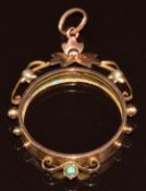 Edwardian 9ct gold locket set with a turquoise and two split pearls, 2.8g