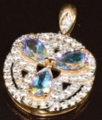 A 9k gold pendant set with moonlight topaz and zircon, with certificate, 5.5g