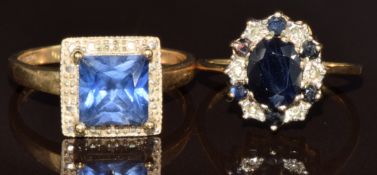 Two 9ct gold rings, one set with a synthetic sapphire and the other sapphires and diamonds, 6.6g,