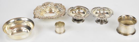 Hallmarked silver items comprising a pair of Art Nouveau dishes, Chester 1904, maker James