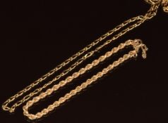 A 9ct gold chain and 9ct gold rope twist bracelet, 6g, 46 & 17cm