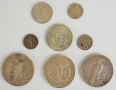 Eight United States of America 1921-1967 silver coins including two Peace Dollars (1922 and