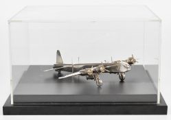 Modern novelty hallmarked silver model of an RAF Short Stirling WW2 bomber aeroplane, Sheffield,