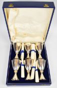 Mappin & Webb cased set of six limited edition (of 1000) commemorative goblets, each with gilt