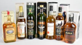 Seven bottles of single malt and blended Scotch Whisky comprising Glenshiel, Benromach, Jura, The
