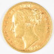 1849 Queen Victoria gold full sovereign with young head and shield reverse, VG