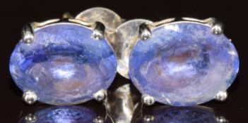 A pair of 14k white gold earrings set with oval cut AAA tanzanites, total 3.3ct