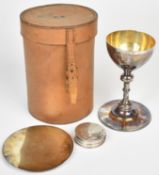 Elizabeth II hallmarked silver communion cup and paten, London 1956, maker Thomas James Boucher,