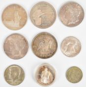 USA silver coinage / medal including 1987 Liberty silver, 1882 and 1922 dollars etc