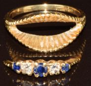 An 18ct gold ring set with sapphires and diamonds (damaged), 4.7g, size M